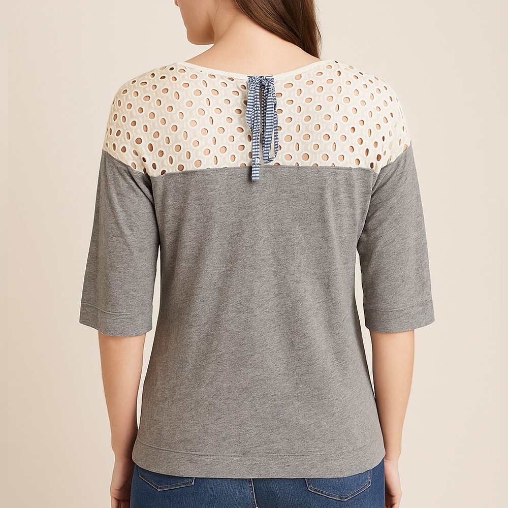 Anthropologie Postmark Eyelet Lace Tie-Back Top – Size Small - Picture 2 of 11